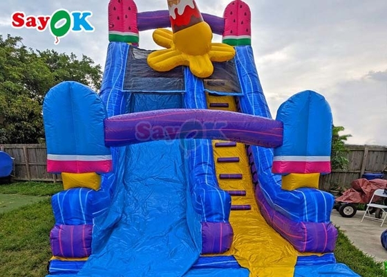 μπλε παγωτό Θέμα φουσκωτό διαδρόμιο Popsicle φουσκωτό υδροδρόμιο με πισίνα