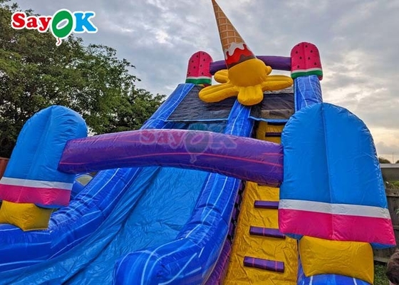 μπλε παγωτό Θέμα φουσκωτό διαδρόμιο Popsicle φουσκωτό υδροδρόμιο με πισίνα