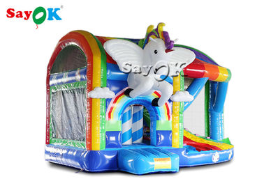 Υπαίθριος διογκώσιμος μονόκερος Bouncy Castle ουράνιων τόξων PVC παιδικών χαρών
