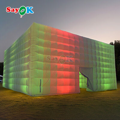 Sayok προσαρμοσμένο για 100 άτομα λευκό Oxford Fabric Cube Event LED σκηνές φουσκωτή σκηνή για πάρτι προς πώληση