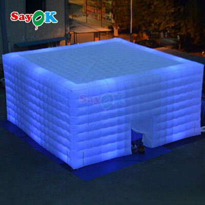 Sayok προσαρμοσμένο για 100 άτομα λευκό Oxford Fabric Cube Event LED σκηνές φουσκωτή σκηνή για πάρτι προς πώληση