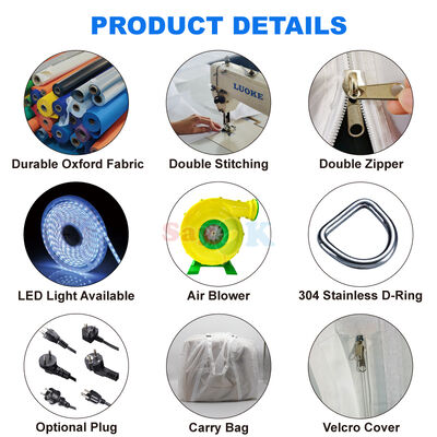 Sayok White Waterproof Oxford Fabric Μεγάλο κύβος φουσκωτή σκηνή LED για εκδήλωση υπαίθρου 100 άτομα