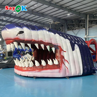 Commercial 0.4mm PVC Inflatable Shark Head Tunnel Tent - Flame Retardant & Customizable Size for Outdoor Football Sports