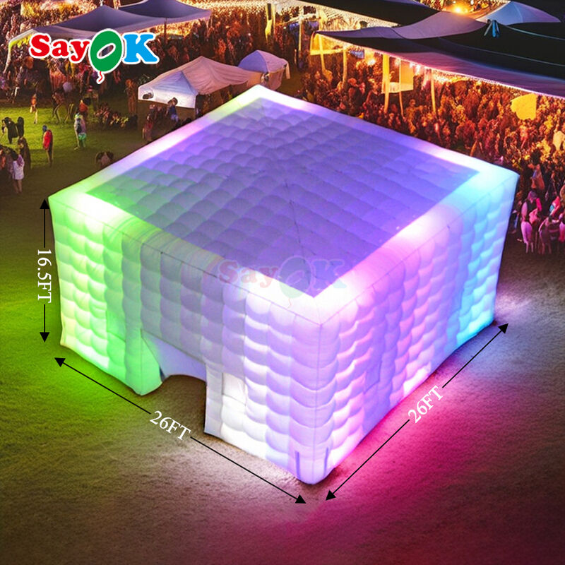 Φουσκωτή Σκηνή Αέρα Κύβος 8μ x 8μ με Φωτισμό LED και Ανθεκτικό Ύφασμα Oxford για Υπαίθριες Εκδηλώσεις